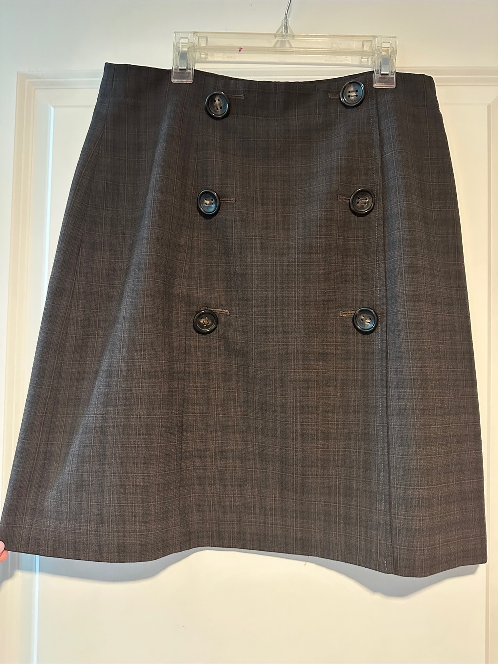 Nine West Brown Plaid Double-Breasted Mini Skirt